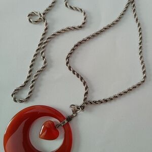 Chic Silver and Red Heart Pendant Necklace